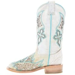 Corral Women's White Inlay Turquoise Embroidery 12 In Top Square Toe Boot -Western Cowboy Equipment Store A4334 03