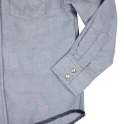 Wrangler Boys Cowboy Cut Blue Chambray Snap Shirt -Western Cowboy Equipment Store BW7013B 3