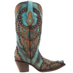 Corral Women's Tan Embroidery-Turquoise Overlay 13 In Top Snip Toe Boot -Western Cowboy Equipment Store C3943 05